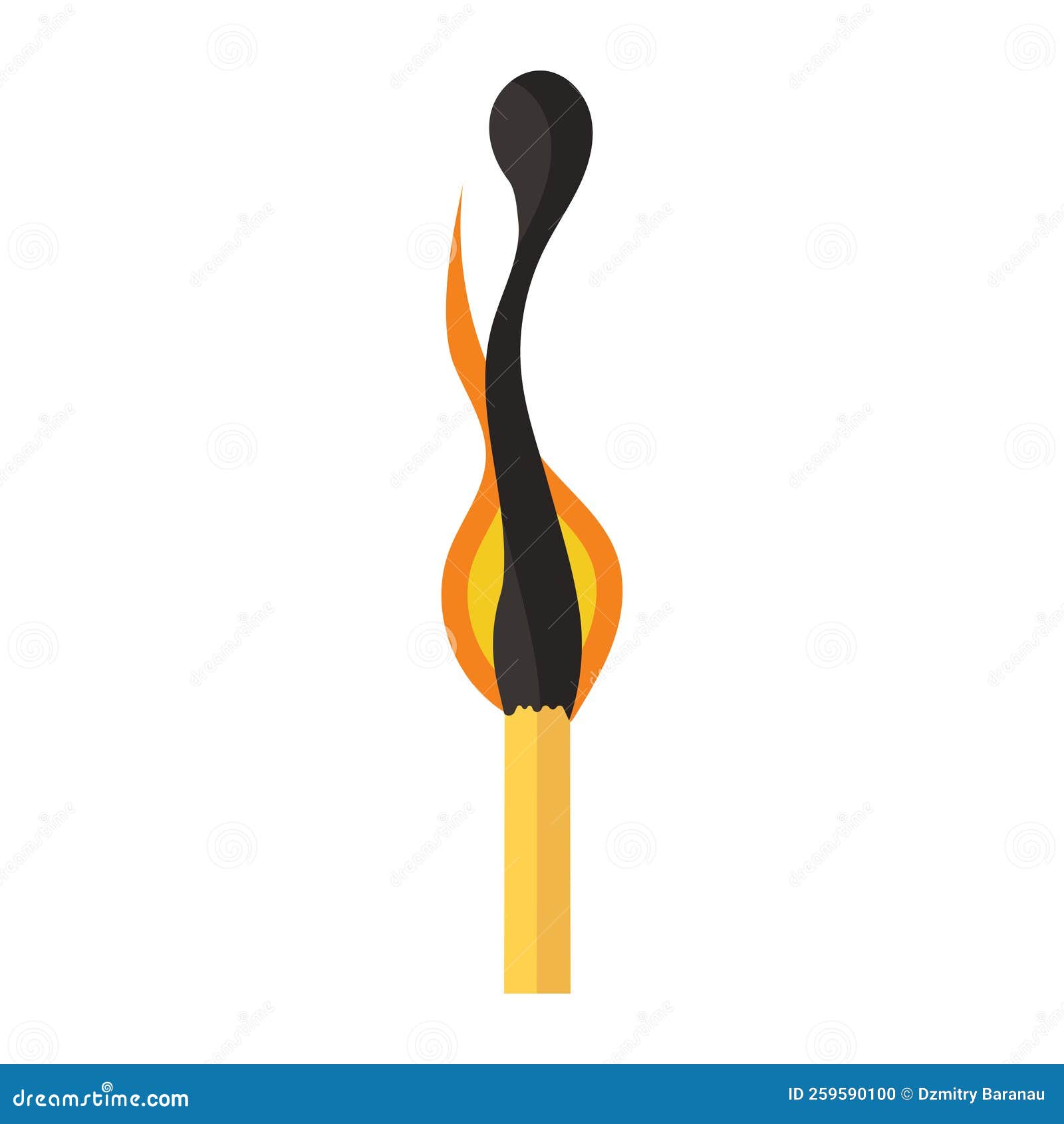 Burning Match Animation and Flame Ignite Wooden Stick. Matchstick Fire