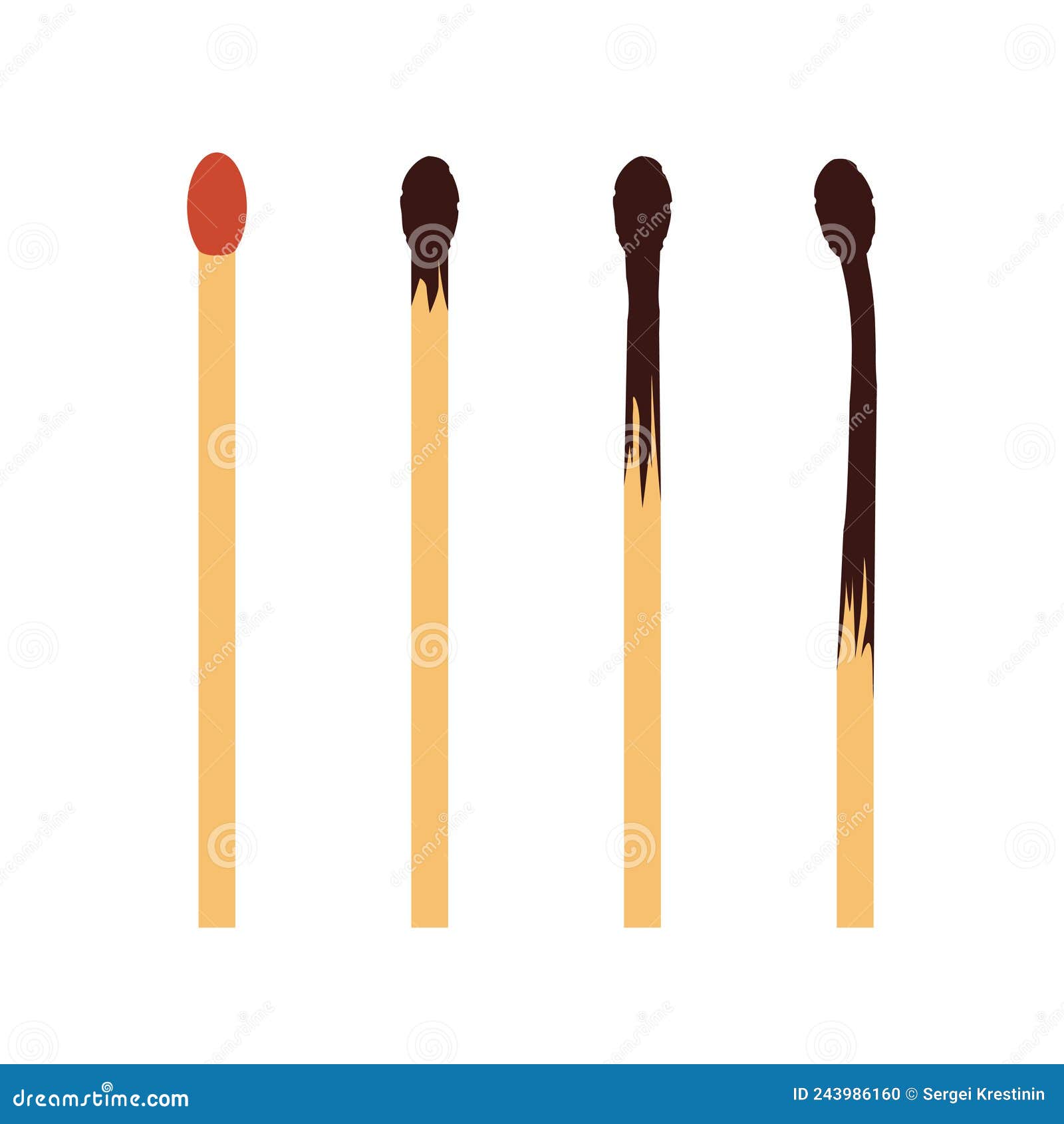 Burning of Match at Different Stages. Stock Vector Illustration of