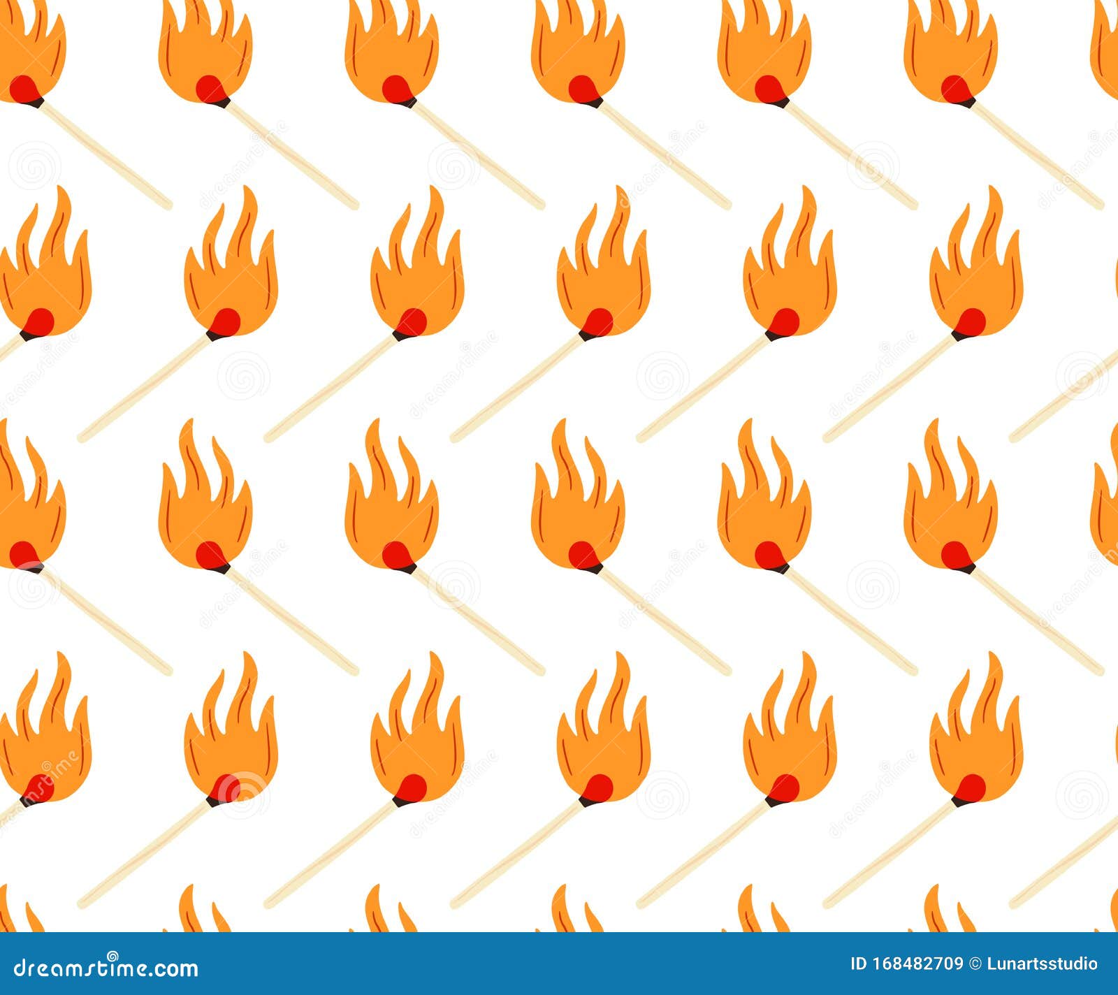 Burning Match With Fire Hand Draw Isolated Vector Seamless Pattern On