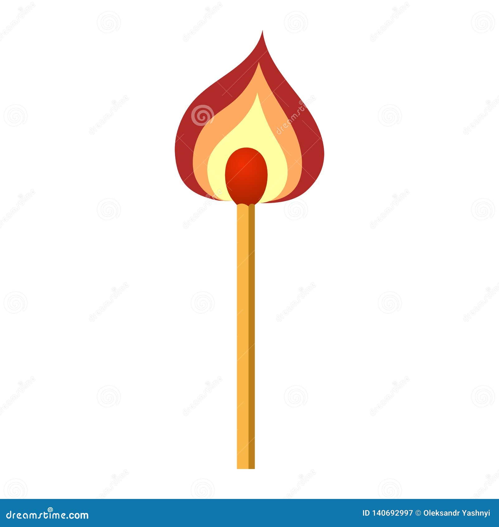 Burning Match with Flame Isolated on White Background. Flat Vector Icon