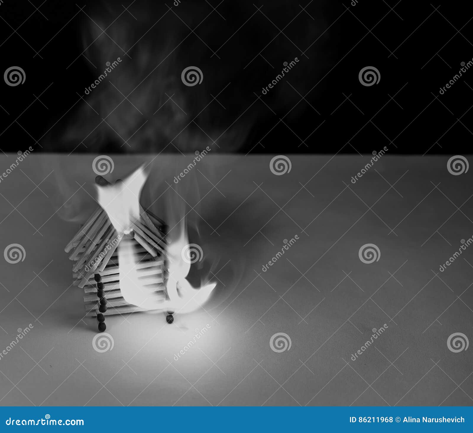 Burning Matches House Games with Fire Ends with Accident Stock Photo