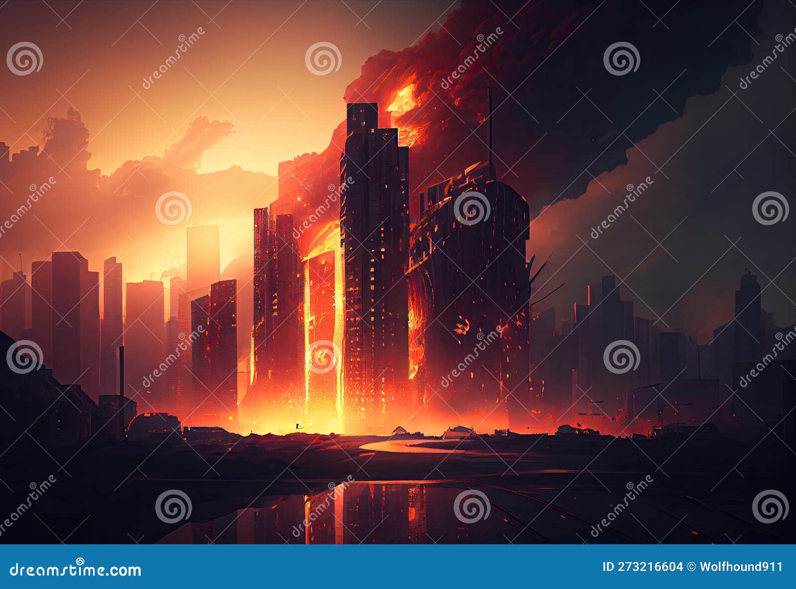 the burning modern city. generate ai