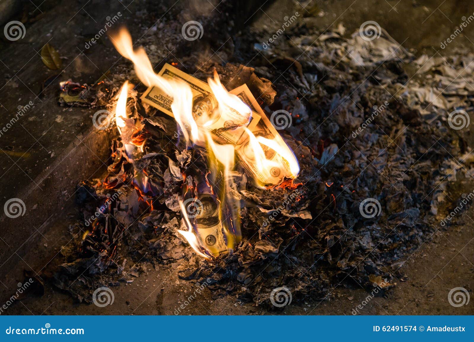 Burning Money - 100 American Dollar Banknotes in Flames Stock Photo ...