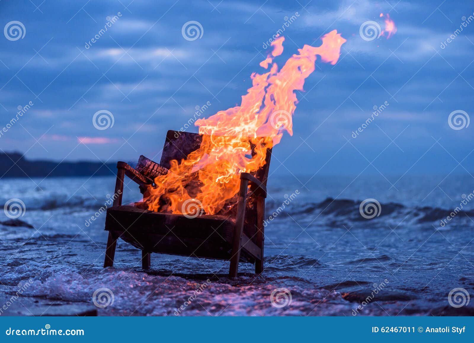 Burning old armchair stock image. Image of coastal, catastrophe 62467011