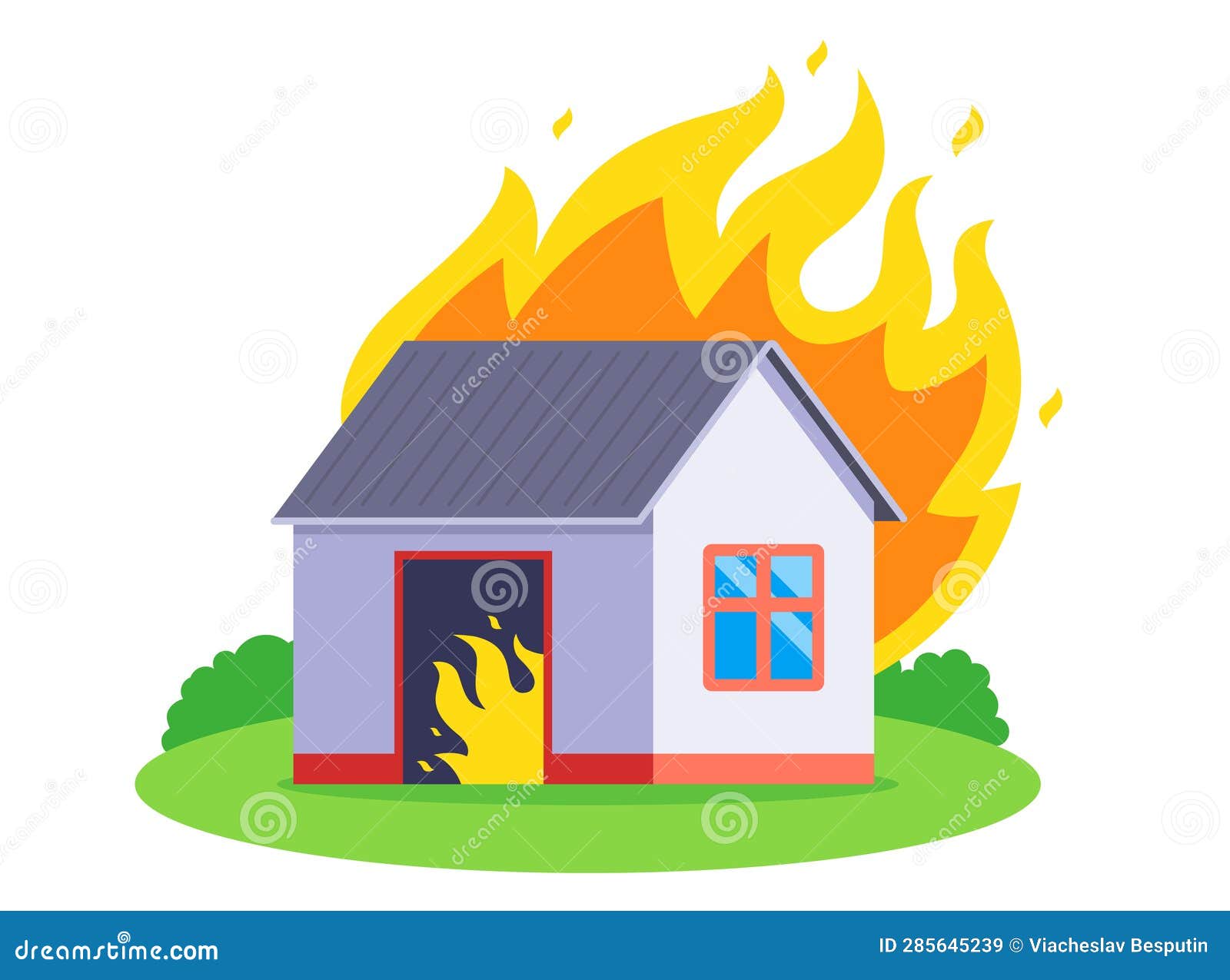 Burning Onestory House. Fire in the Building Stock Illustration