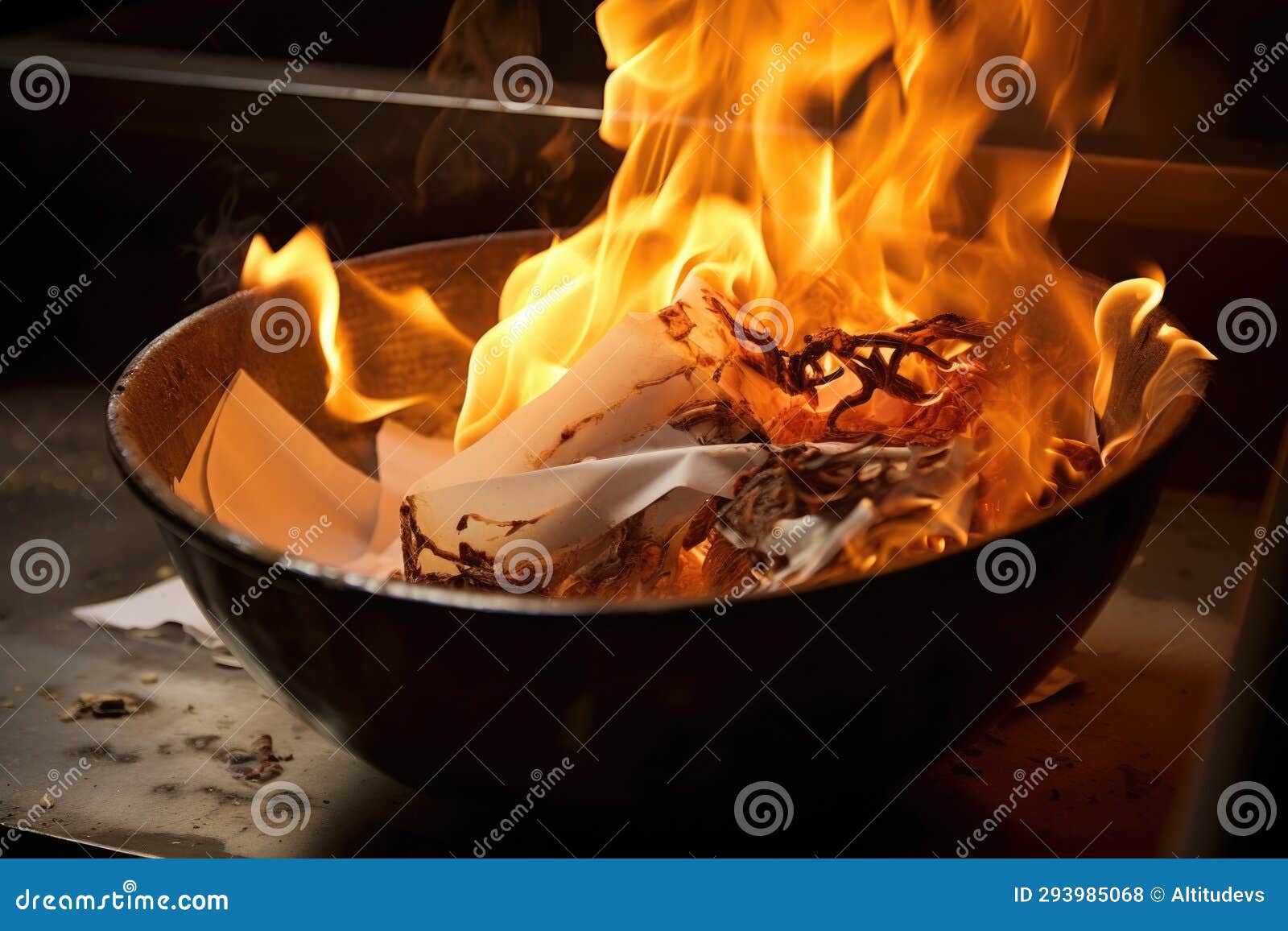 Burning Paper Inside a Fireproof Bowl Stock Photo Image of flames, bowl 293985068
