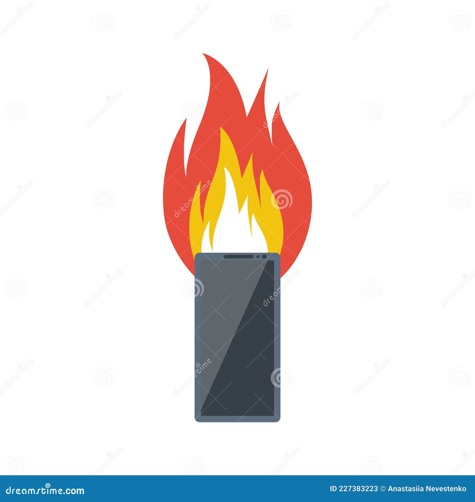 Burning Phone. Fire and Smartphone Vector Stock Vector Illustration