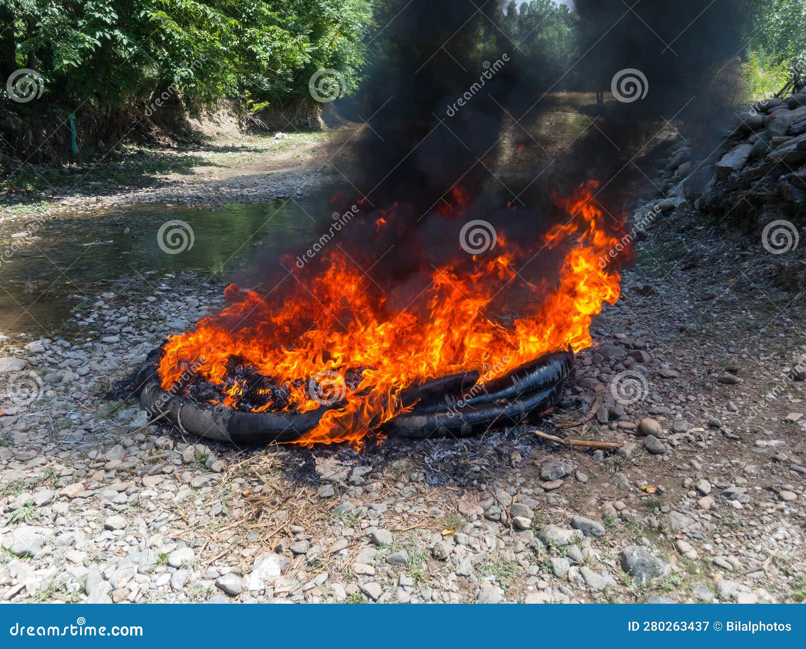 Burning Pipe with Huge Flames and Black Smoke Stock Image Image of
