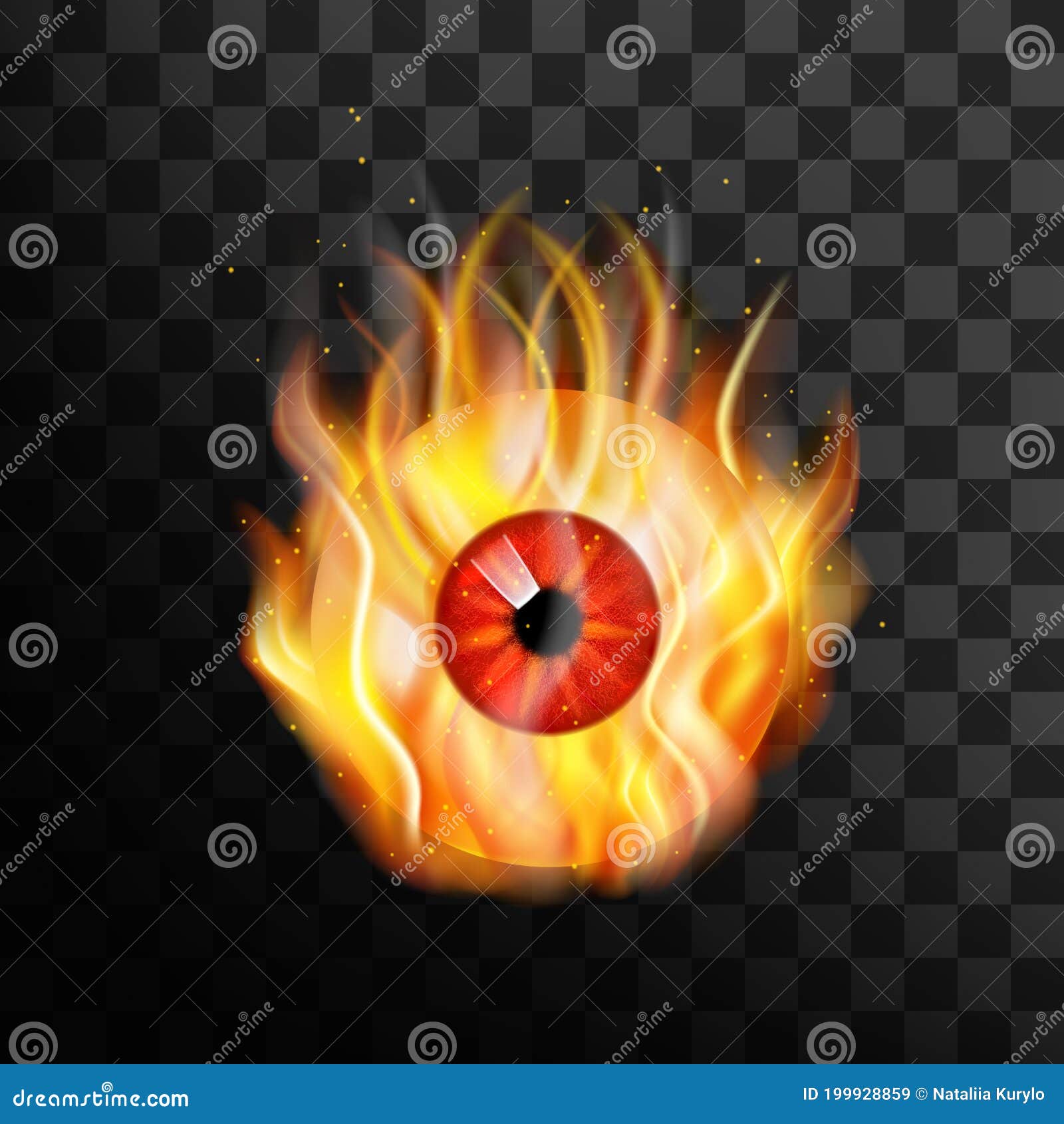 burning red eye, inflammation of eyeball, fire and flames, dryness and burning