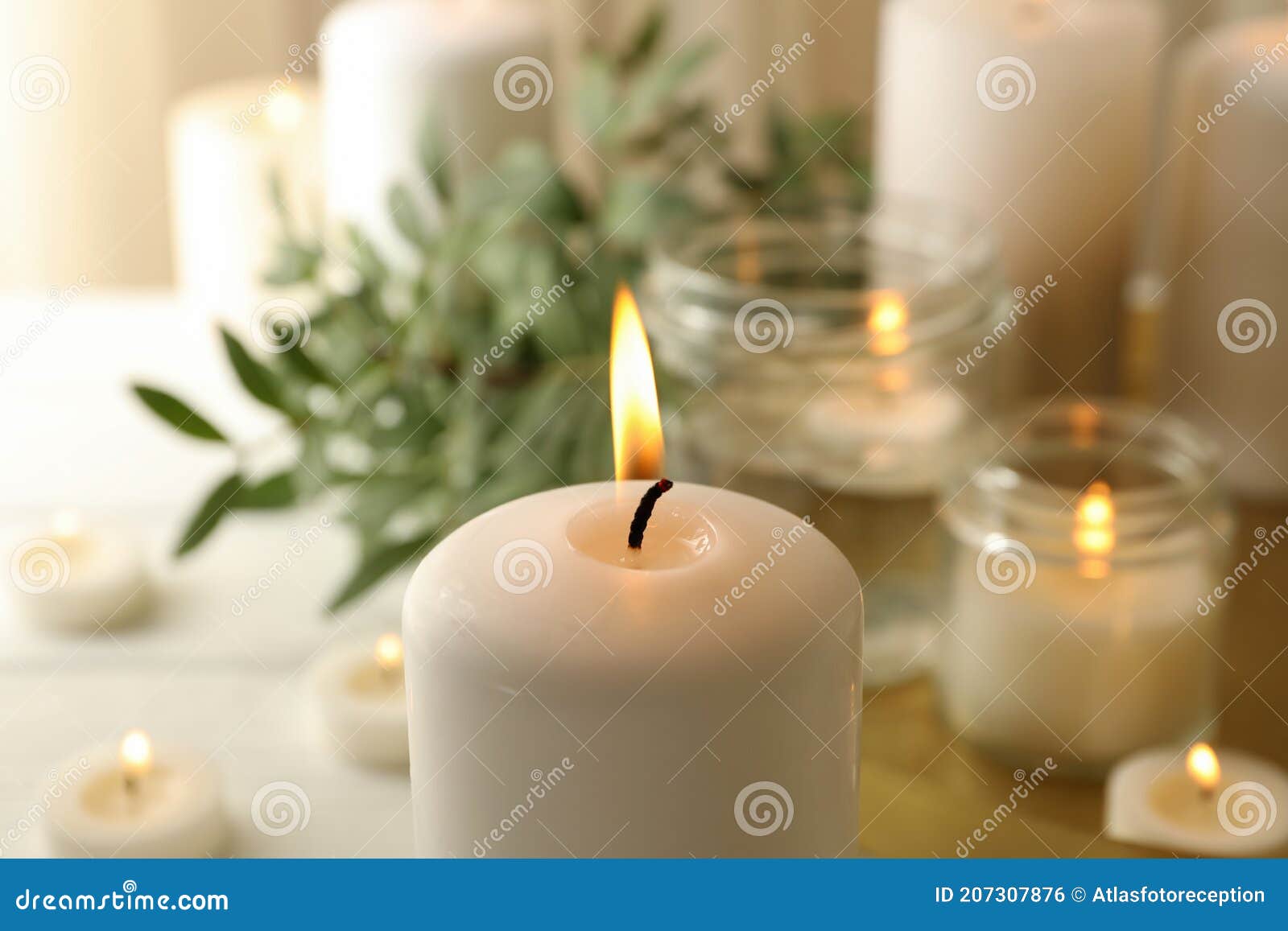 Burning Scented Candles for Relax, Close Up Stock Photo Image of