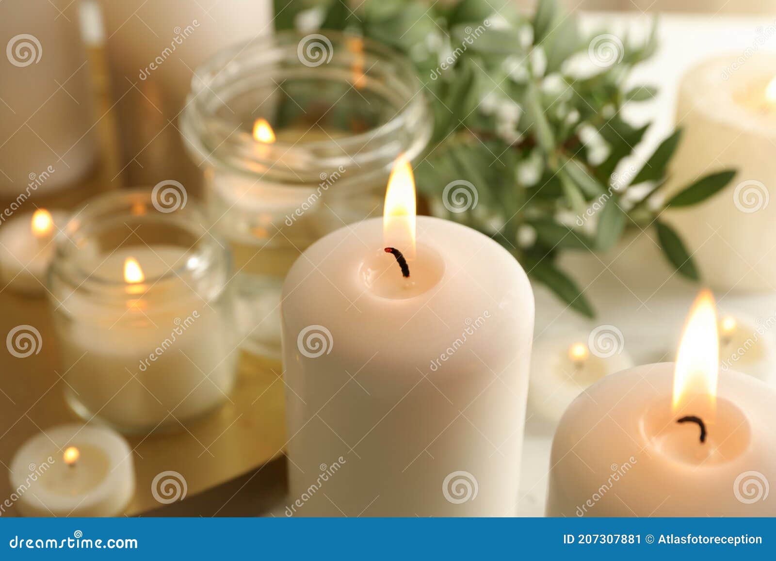 Burning Scented Candles for Relax, Close Up Stock Image Image of