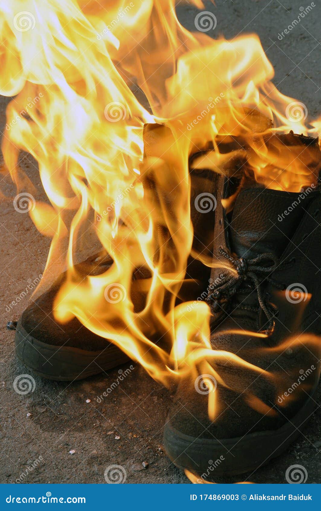 Burning Shoes Closeup. Burning Work Shoes Shoes Stock Image Image of