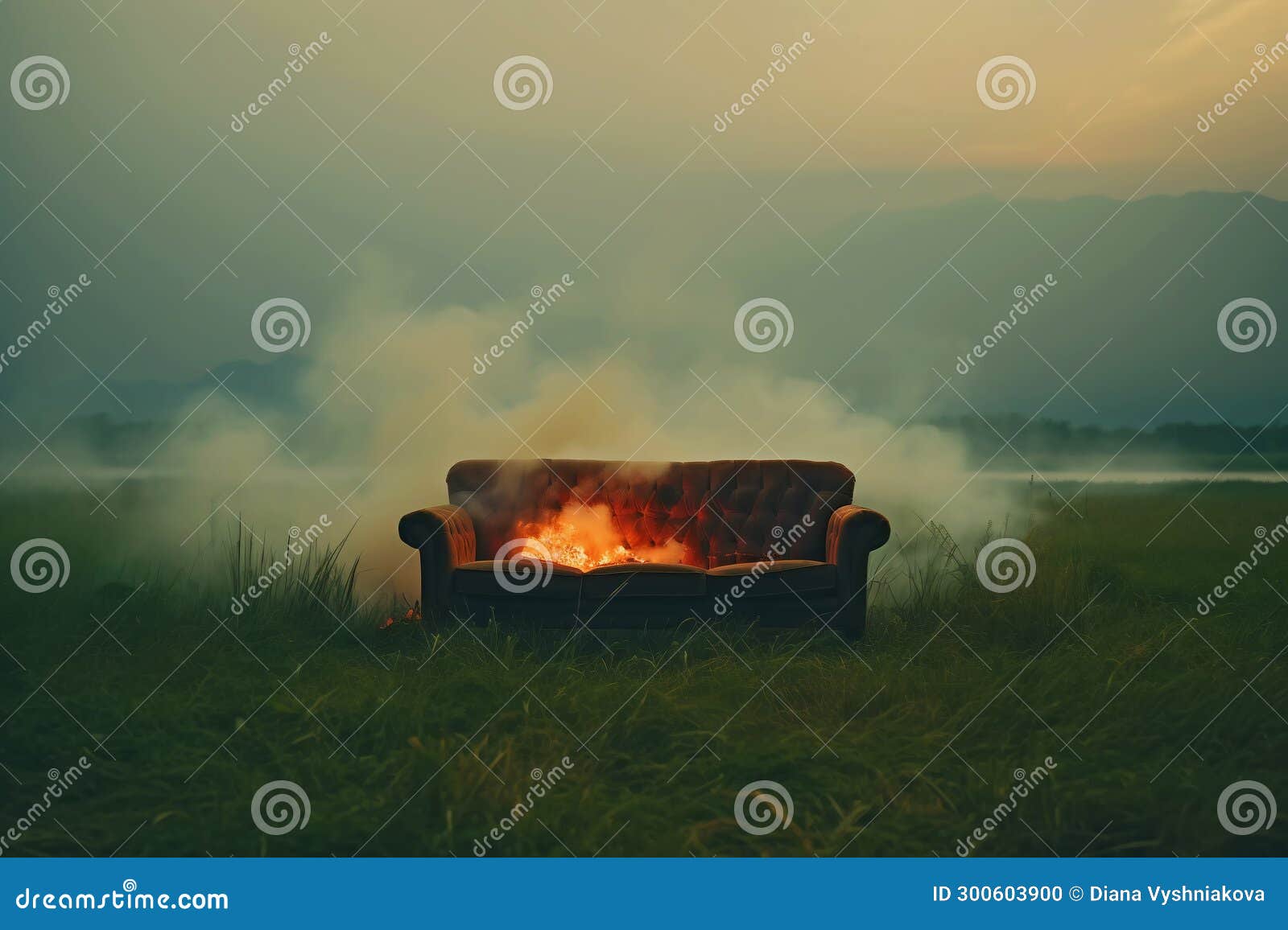 Burning Sofa in the Middle of the Field, Surrealistic Concept