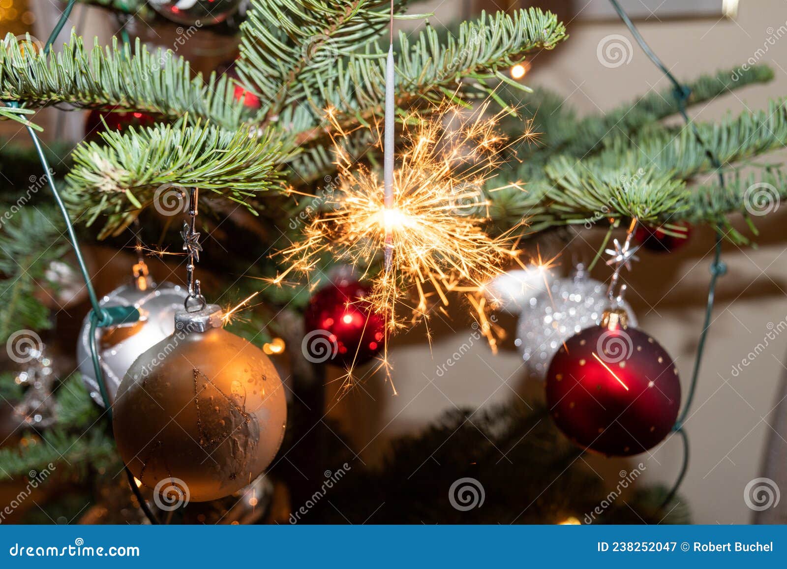 Burning Sparkle Lights on a Christmas Tree Stock Image Image of