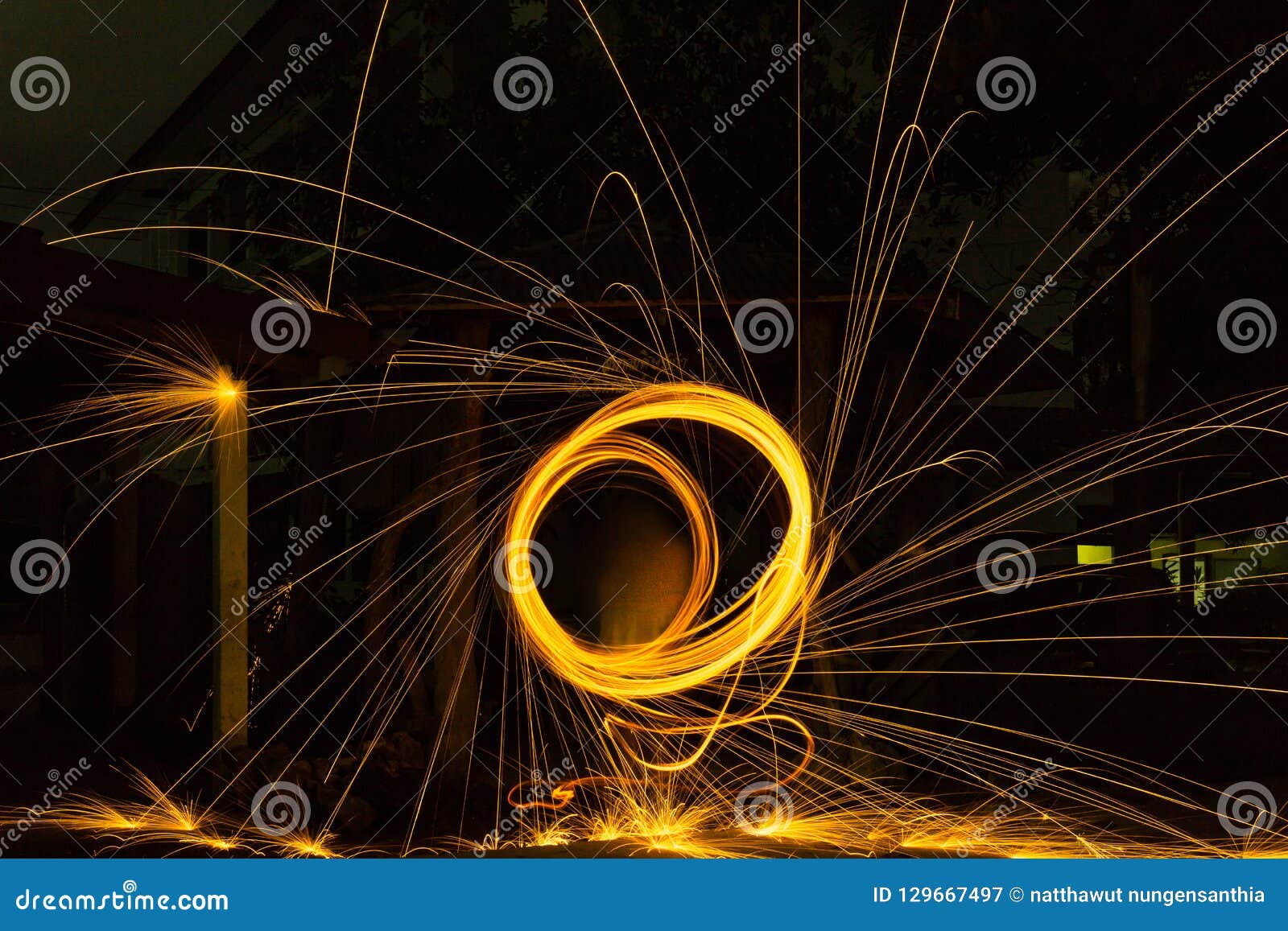 Burning Steel Wool Spinned in the Forest. Showers of Glowing Spa Stock Image Image of burning