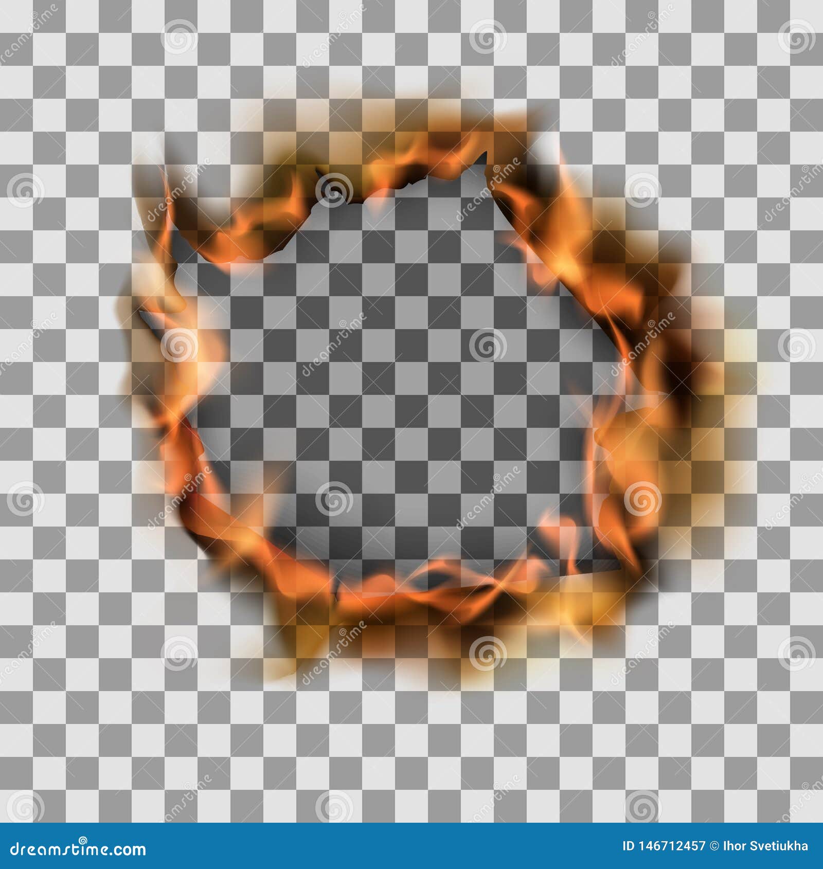 burning torn hole in paper sheet.   on transparent background