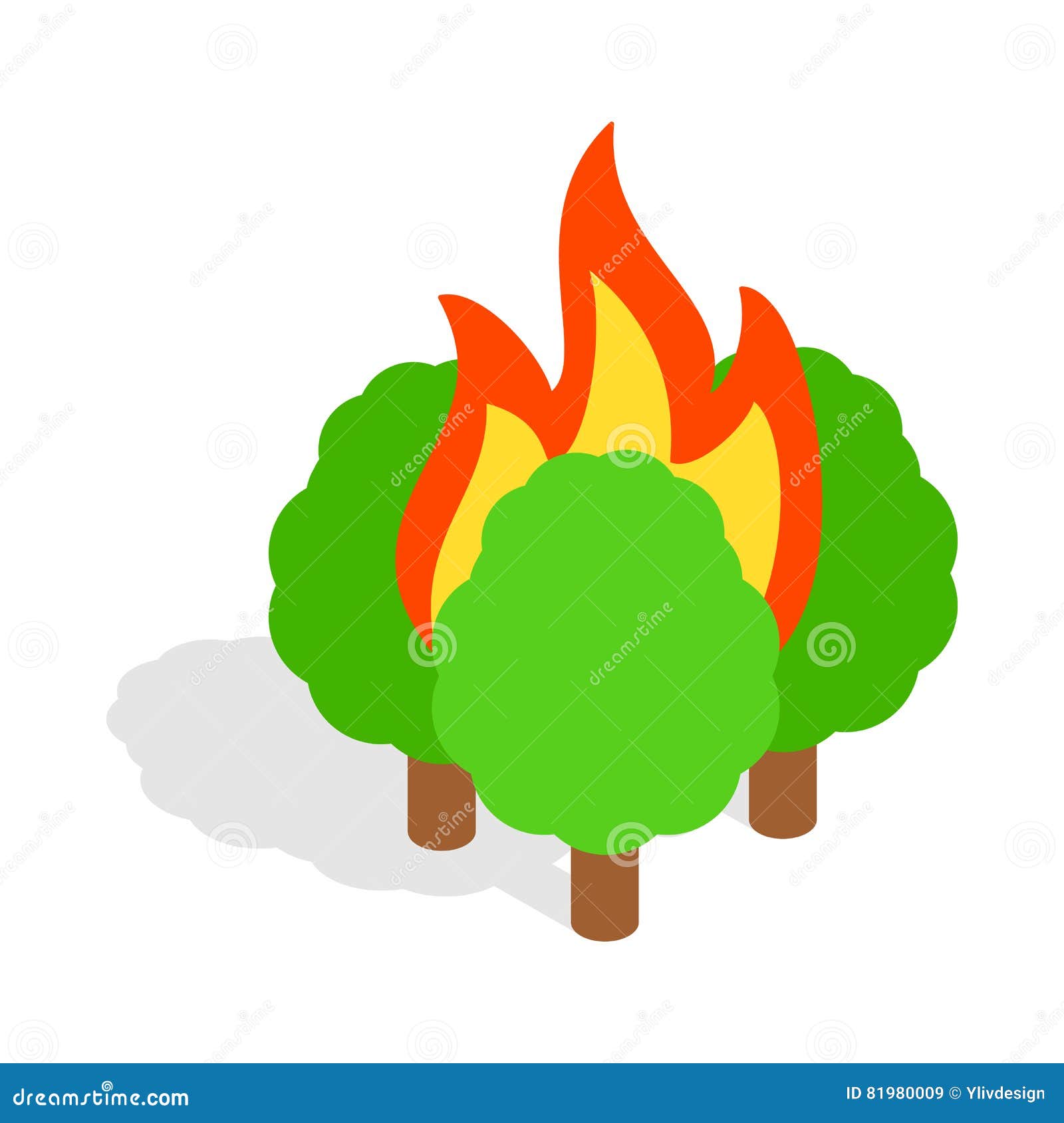 Burning Trees Icon, Isometric 3d Style Stock Vector Illustration of
