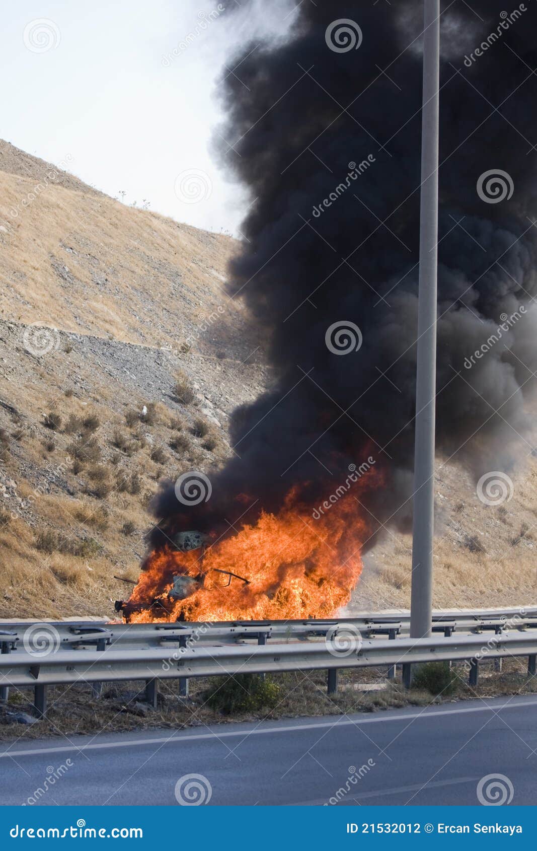Burning van on highway stock photo. Image of burn, colors 21532012