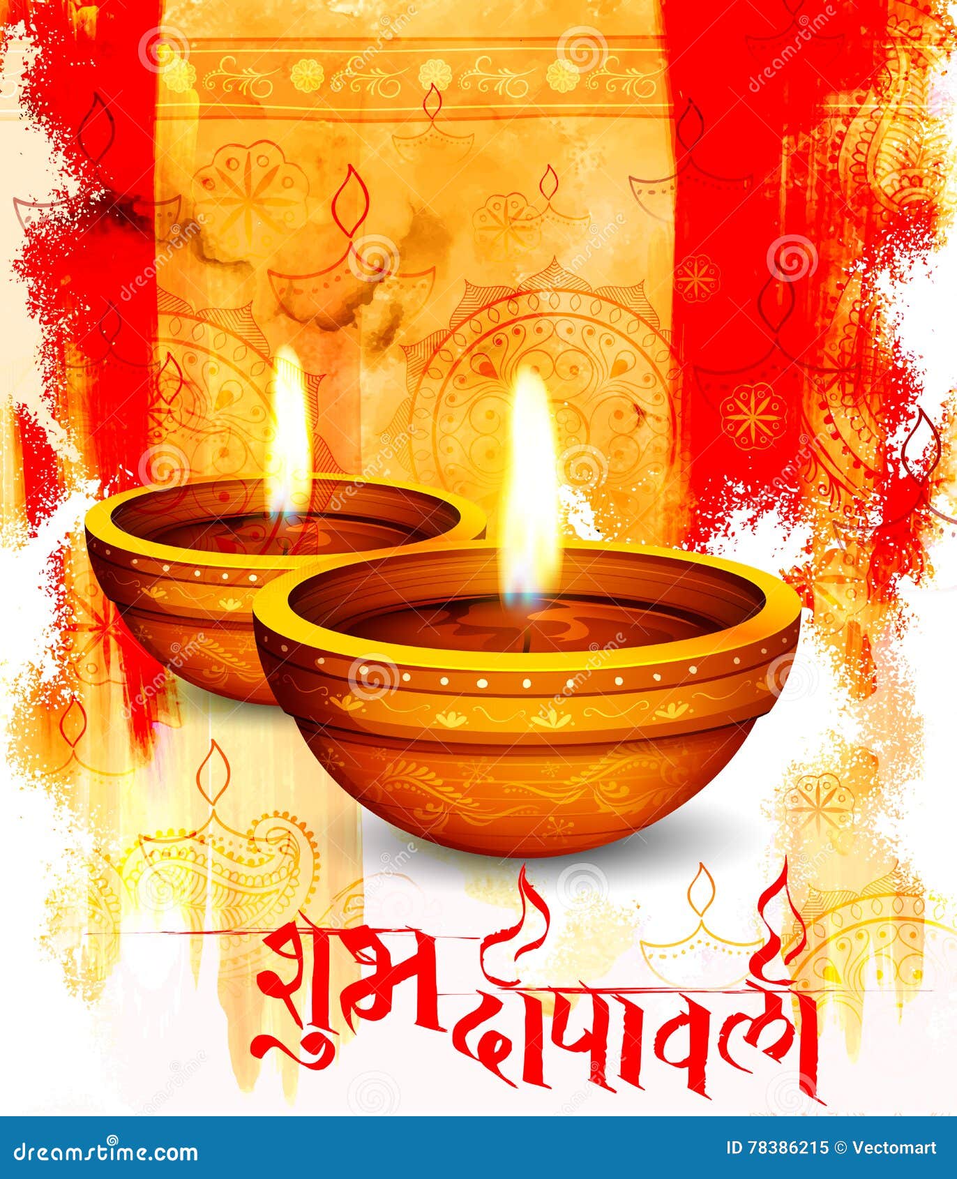 Burning Watercolor Diya on Happy Diwali Holiday Background for ...