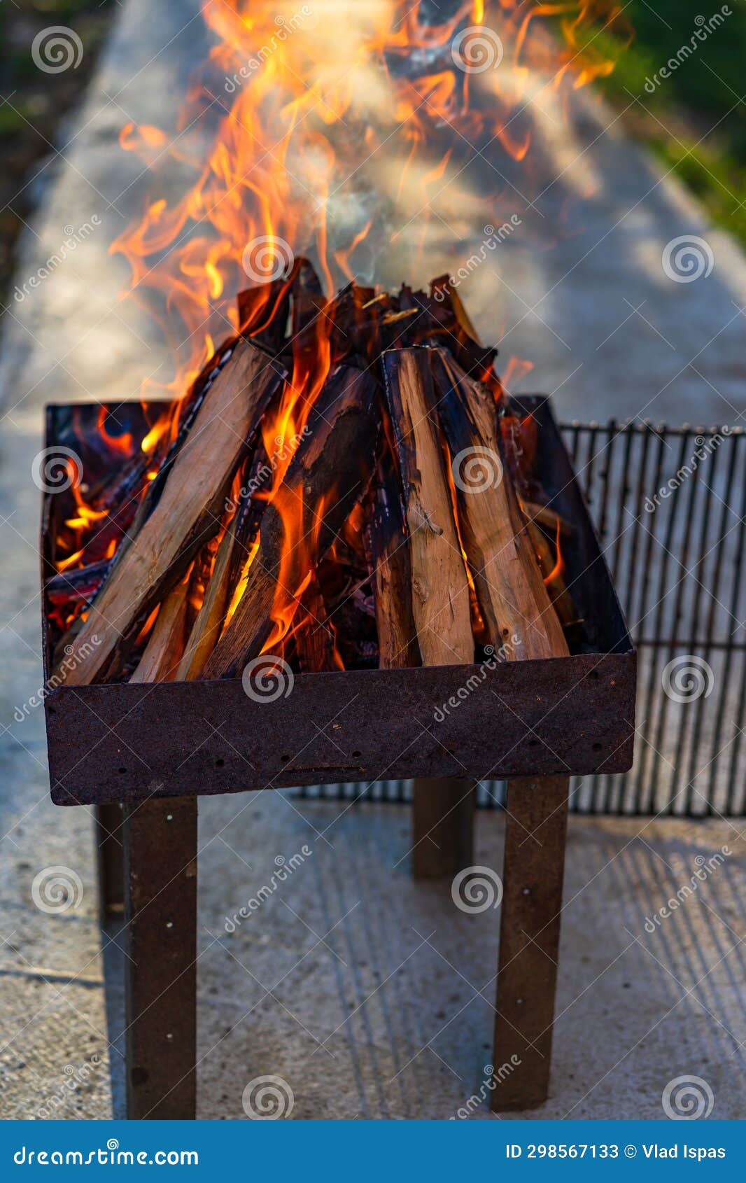 Burning Wood Chips To Form Coal. Barbecue Preparation, Fire before