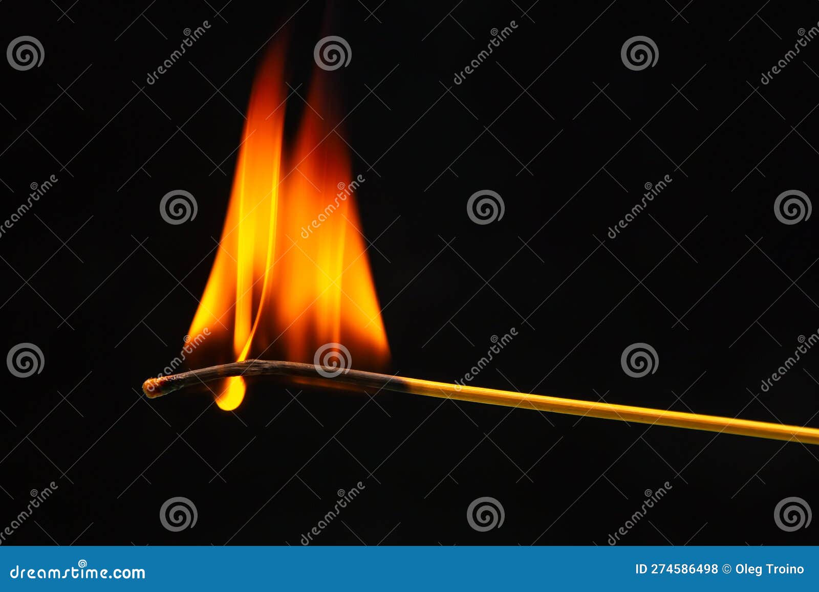 Burning Wood Match on a Dark Background Closeup. Burning Tree Fire