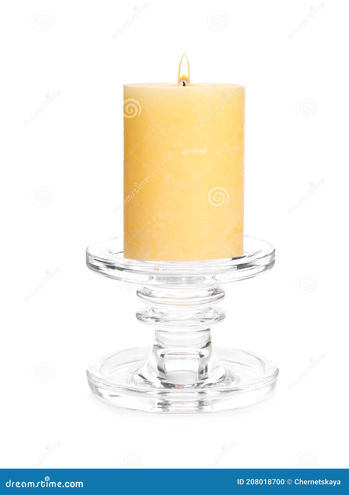 Burning Yellow Wax Candle Isolated on White Stock Photo Image of candle, candlestick 208018700