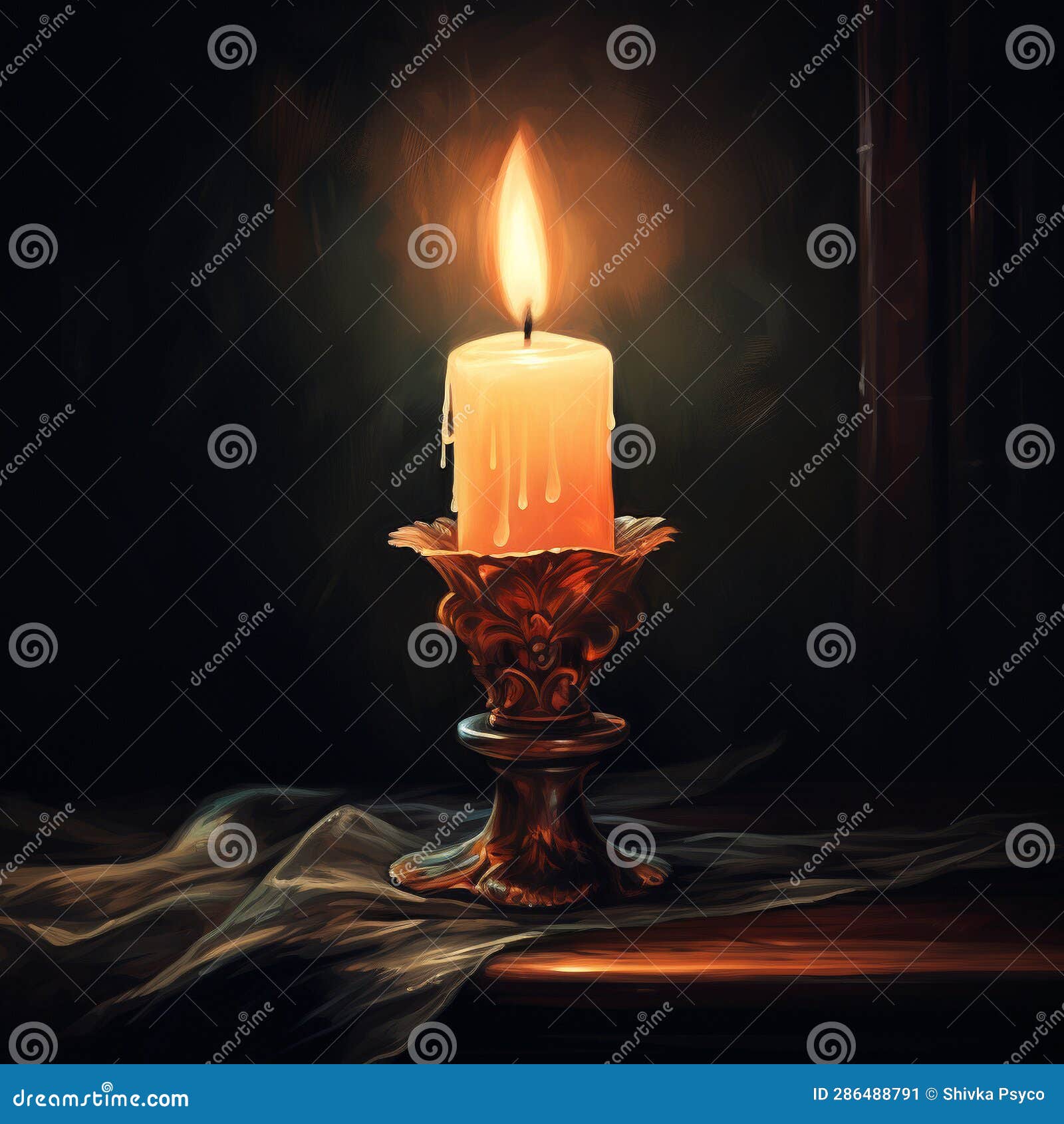 A Burnt Candle is Melting and Flickering in Dark Room Generative AI