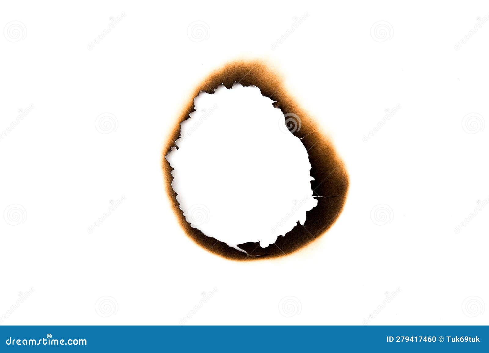 Burnt Holes in a Piece of Paper Isolated on White Background Stock