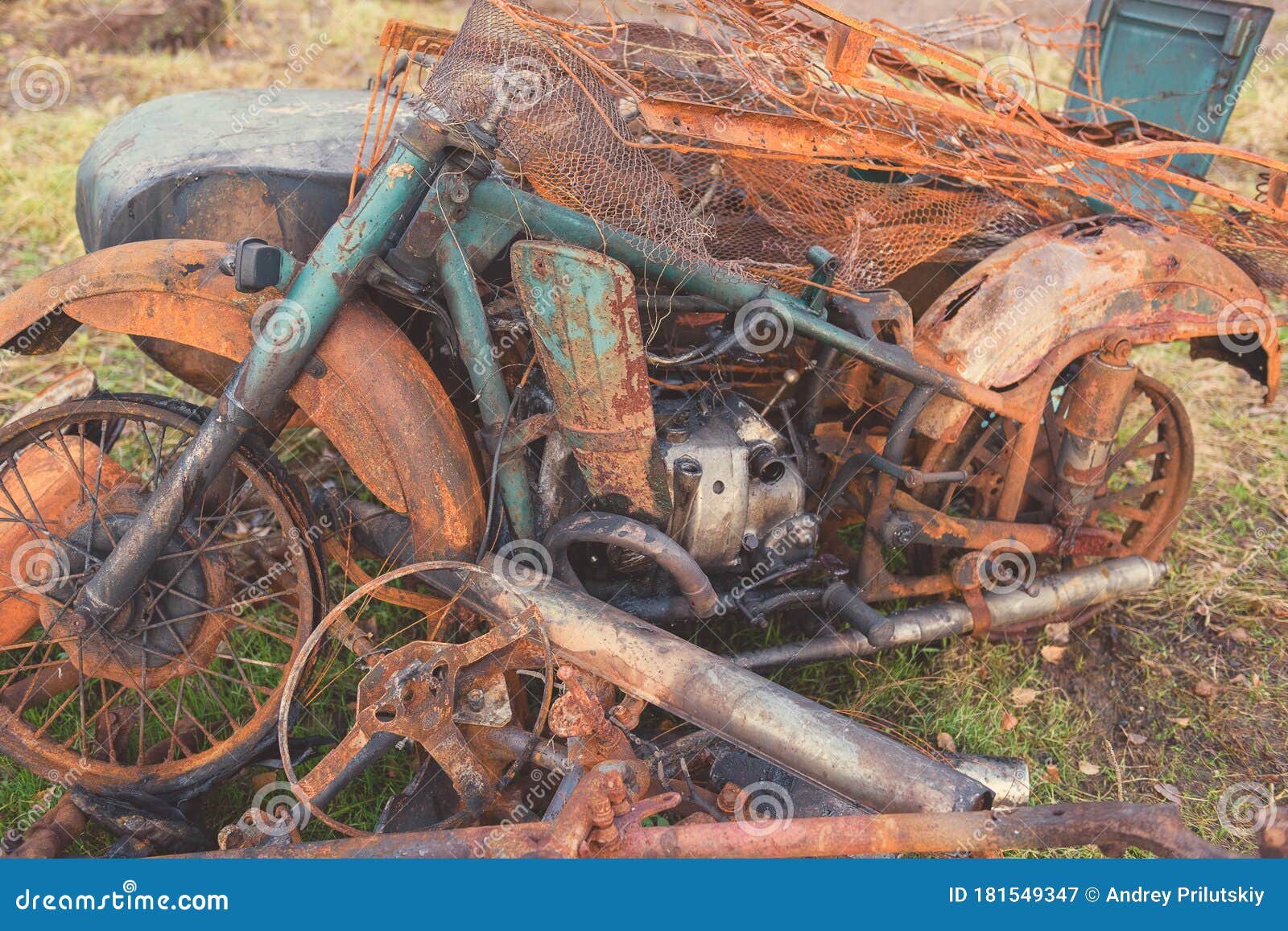 Burnt Motorcycle Uncovers Rusted Parts. Stock Image Image of metal