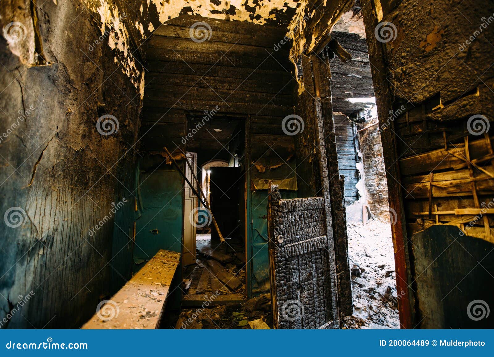 Burnt Old House Interior. Consequences of Fire Stock Image Image of