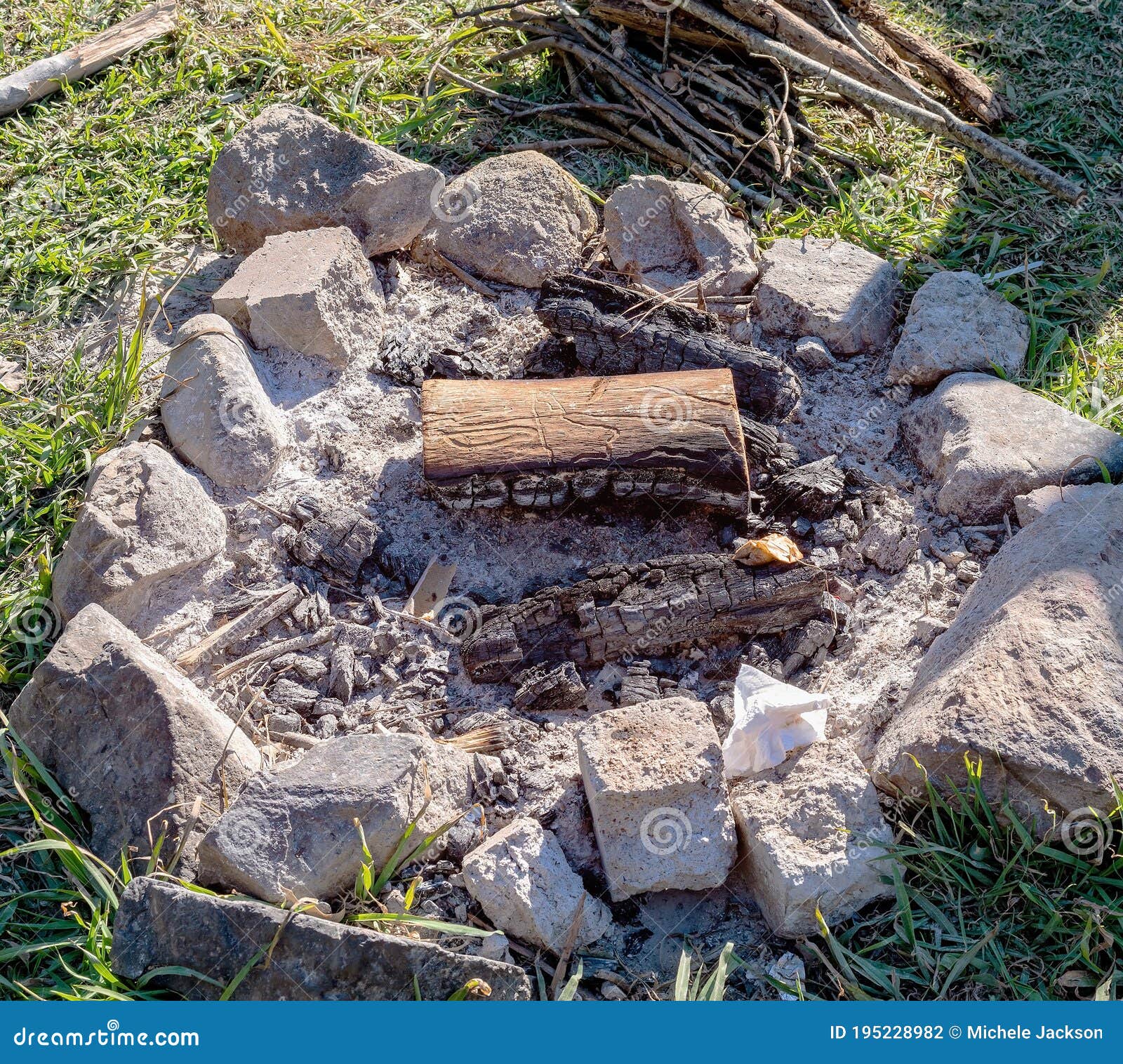 A Burnt Out Fire Pit At A Campsite Stock Photo Image Of Fire Pile 195228982