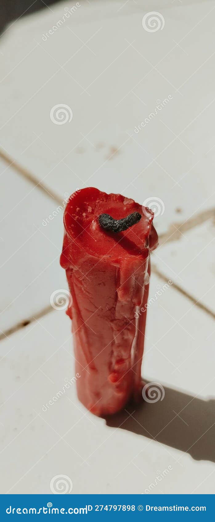 Burnt Red Candle Melted in the Daylight Stock Photo Image of night