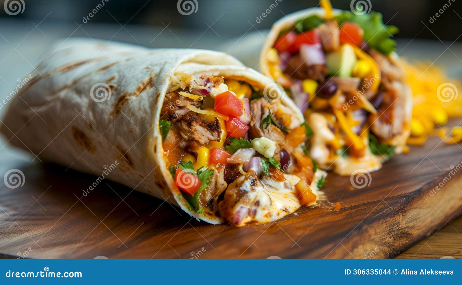 burrito con carne, traditional mexican food for cinqo de mayo. grilled chicken burrito with veggie filling. hearty burrito with