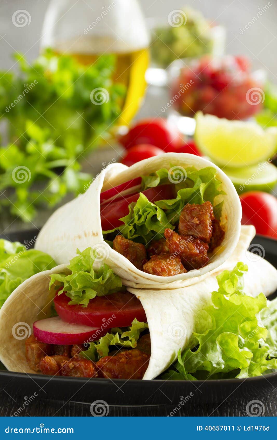 Burrito with pork stock image. Image of tortilla, onion 40657011