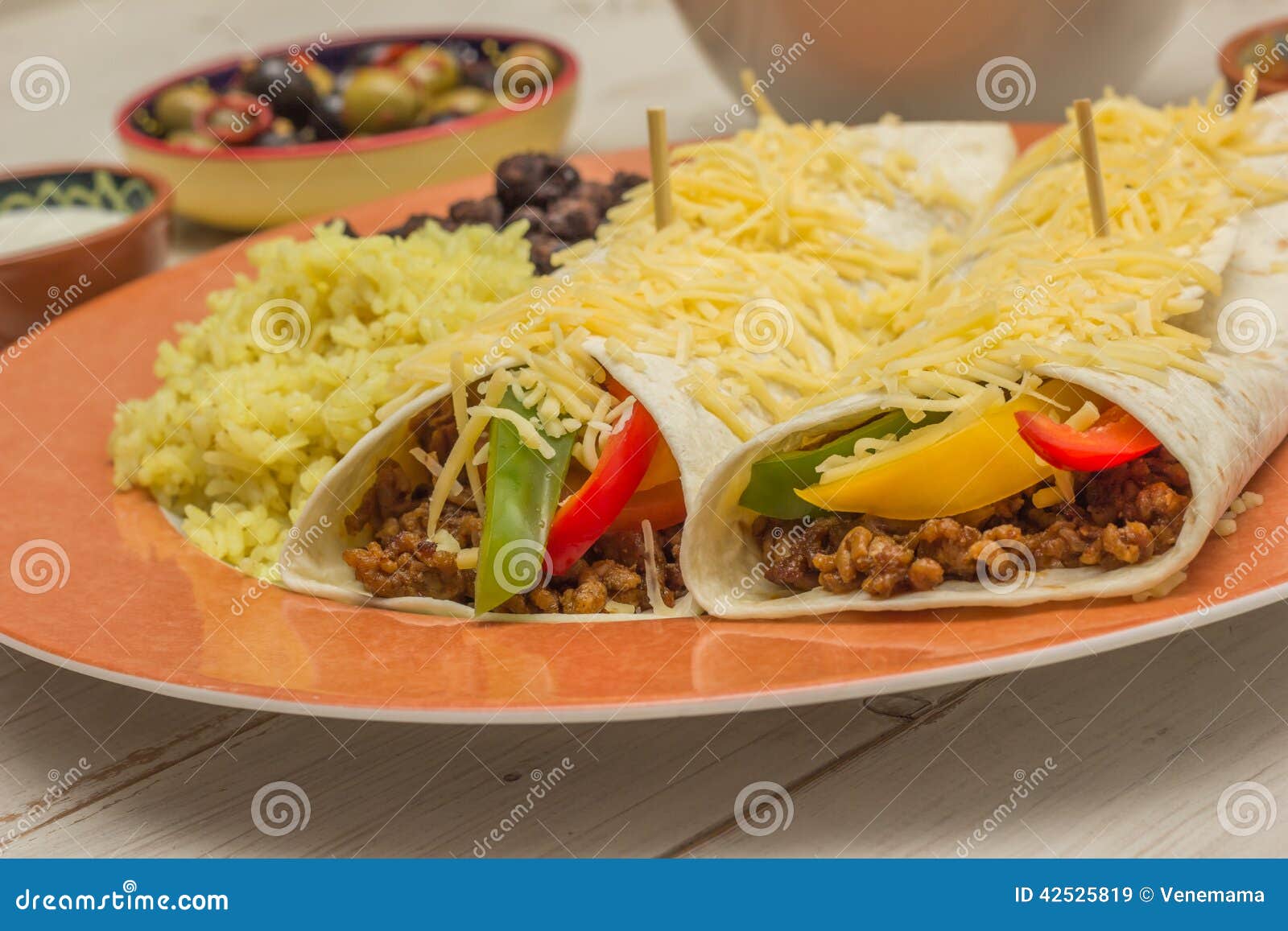 Burritos Filled with Ground Beef and Peppers Stock Image Image of