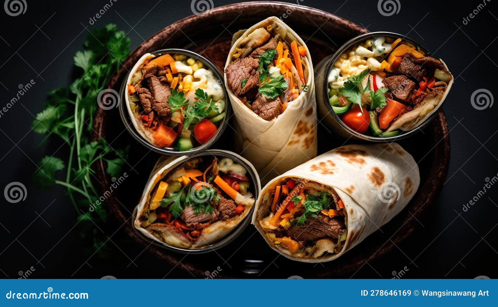 Burritos Wraps with Beef and Vegetables AI Generated Image Stock