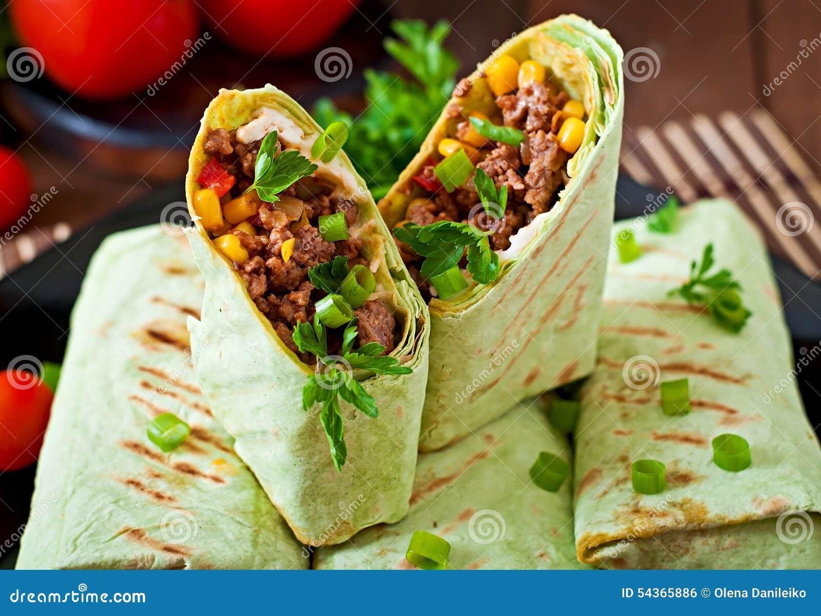 Burritos Wraps with Minced Beef and Vegetables Stock Photo Image of fresh, food 54365886