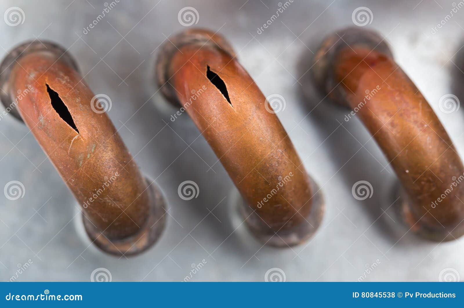 Burst Copper Pipes from the Cold Stock Photo Image of frost, open