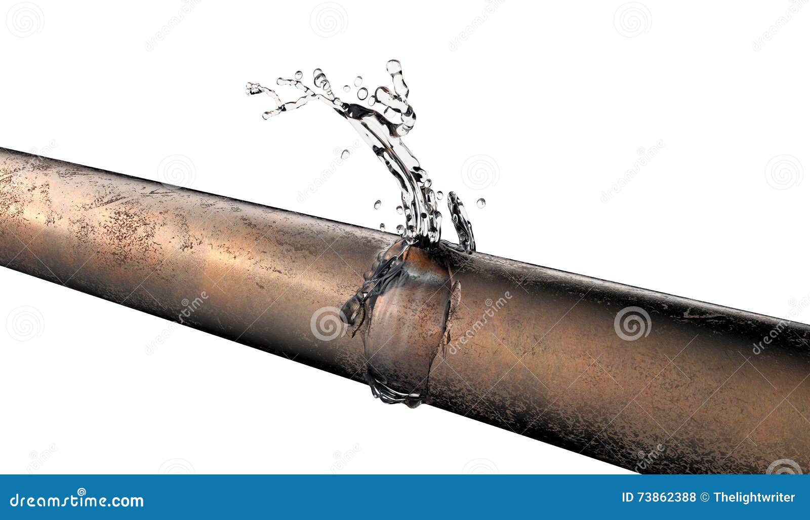 Bursted Copper Pipe with Water Leaking Out Stock Illustration