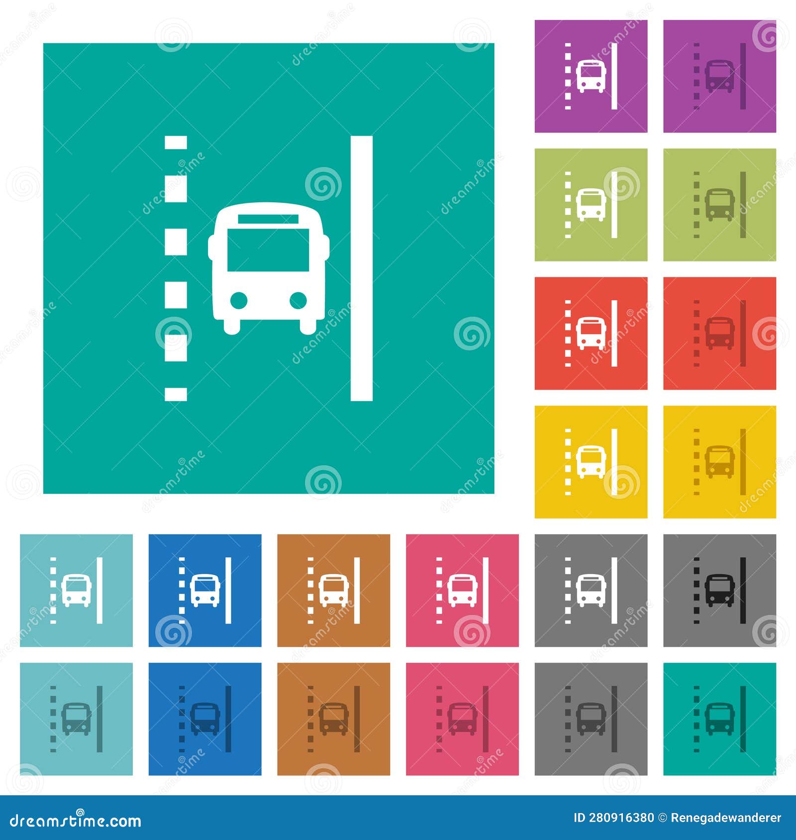 bus lane square flat multi colored icons