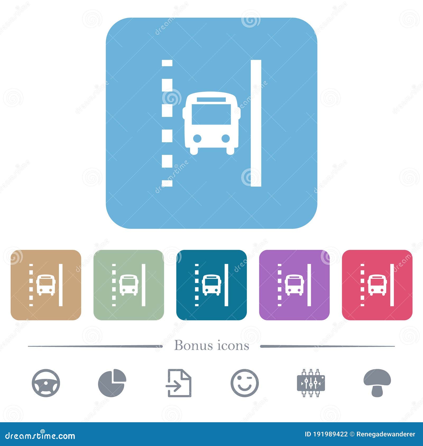 bus lane flat icons on color rounded square backgrounds