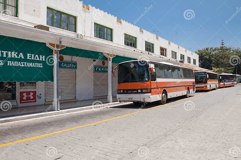Bus Station in Rhodes Town. Main Bus Stop and Taxi in Rhodes City in Greece. Editorial Photo