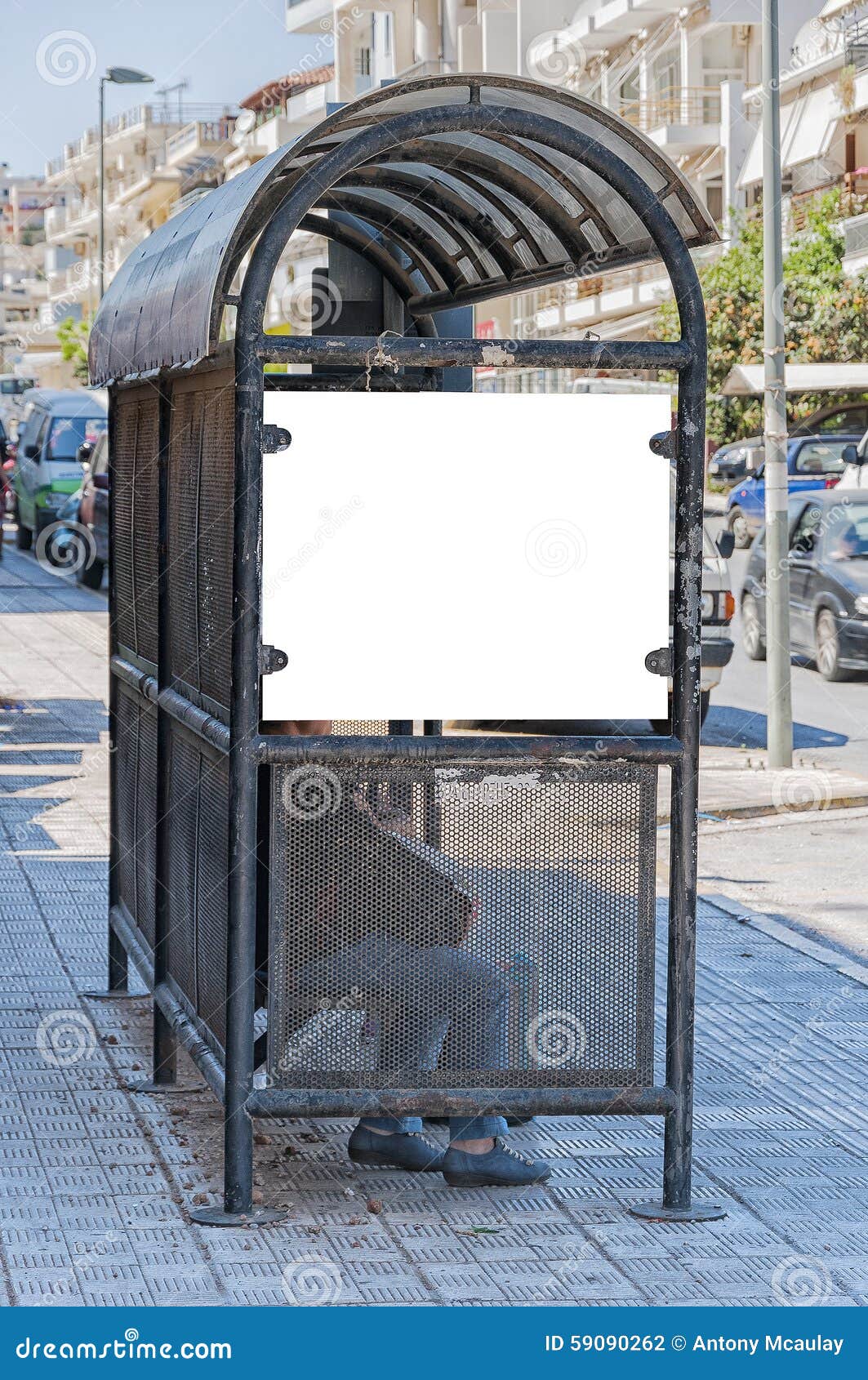 Bus Stop Crete stock photo. Image of bench, media ...