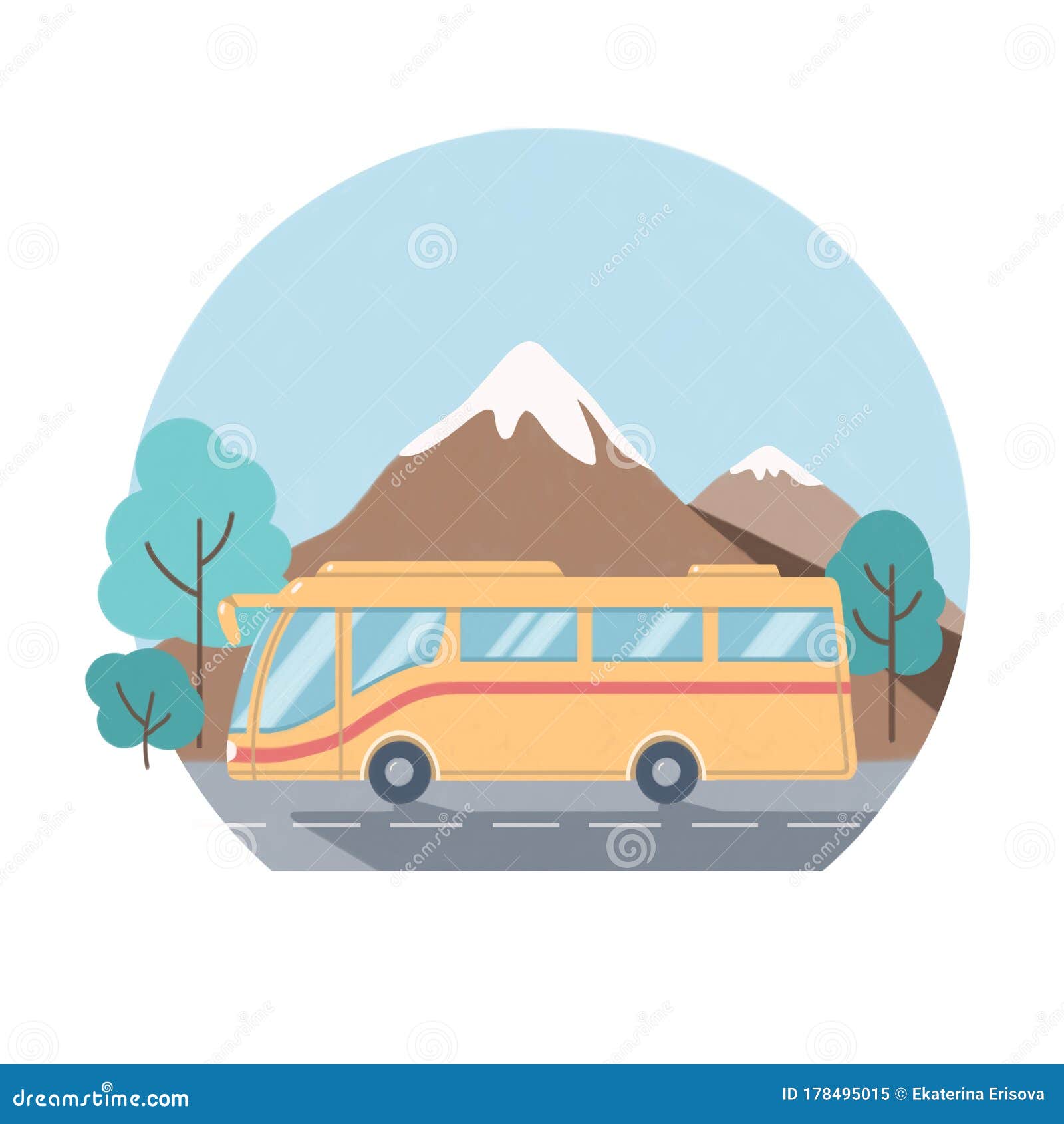 Bus Traveling Flat Design Digital Illustration. Road Trip Poster Regarding Bus Trip Flyer Templates Free