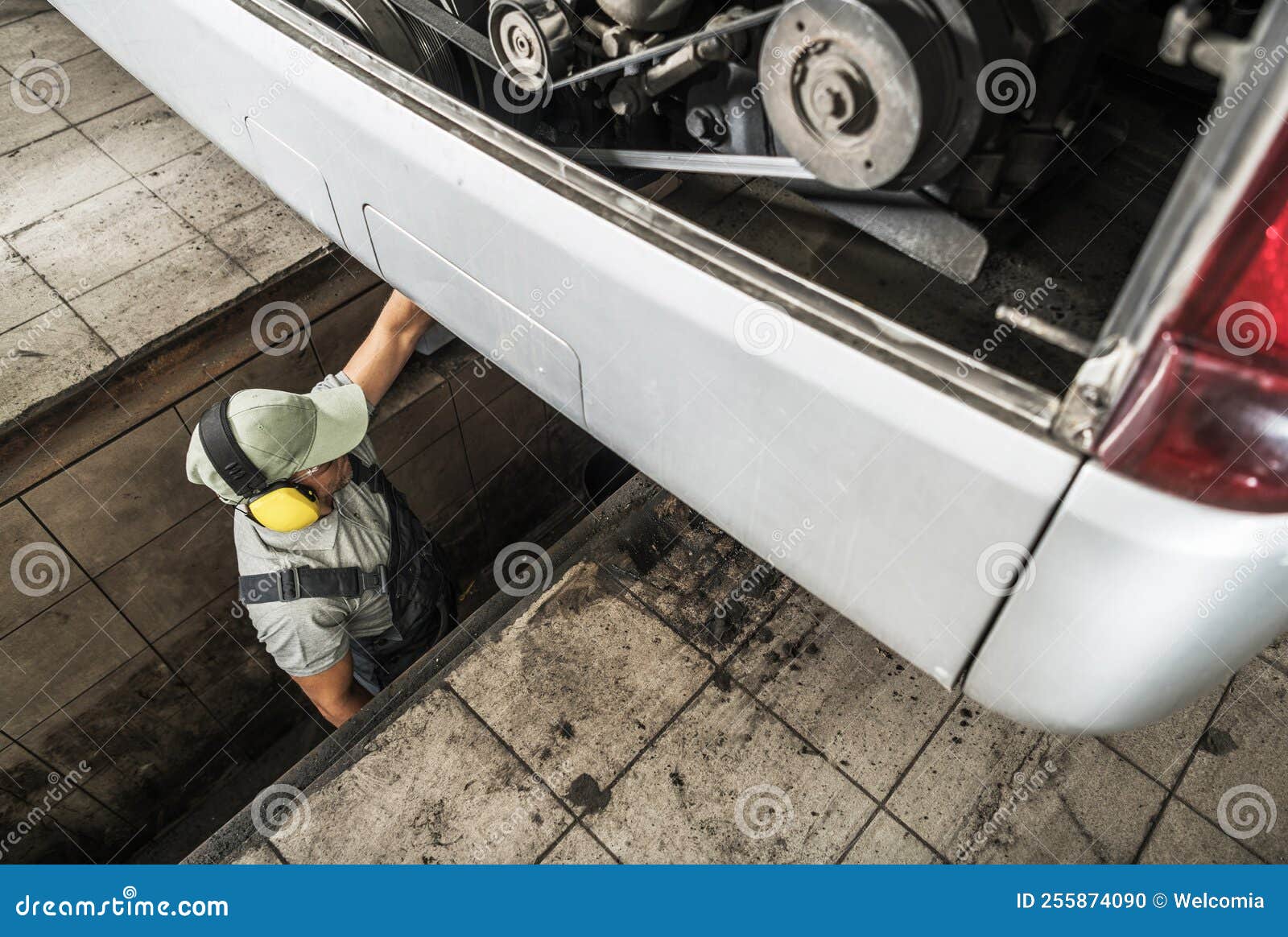 Bus Vehicle Inspection in Process Stock Photo Image of power
