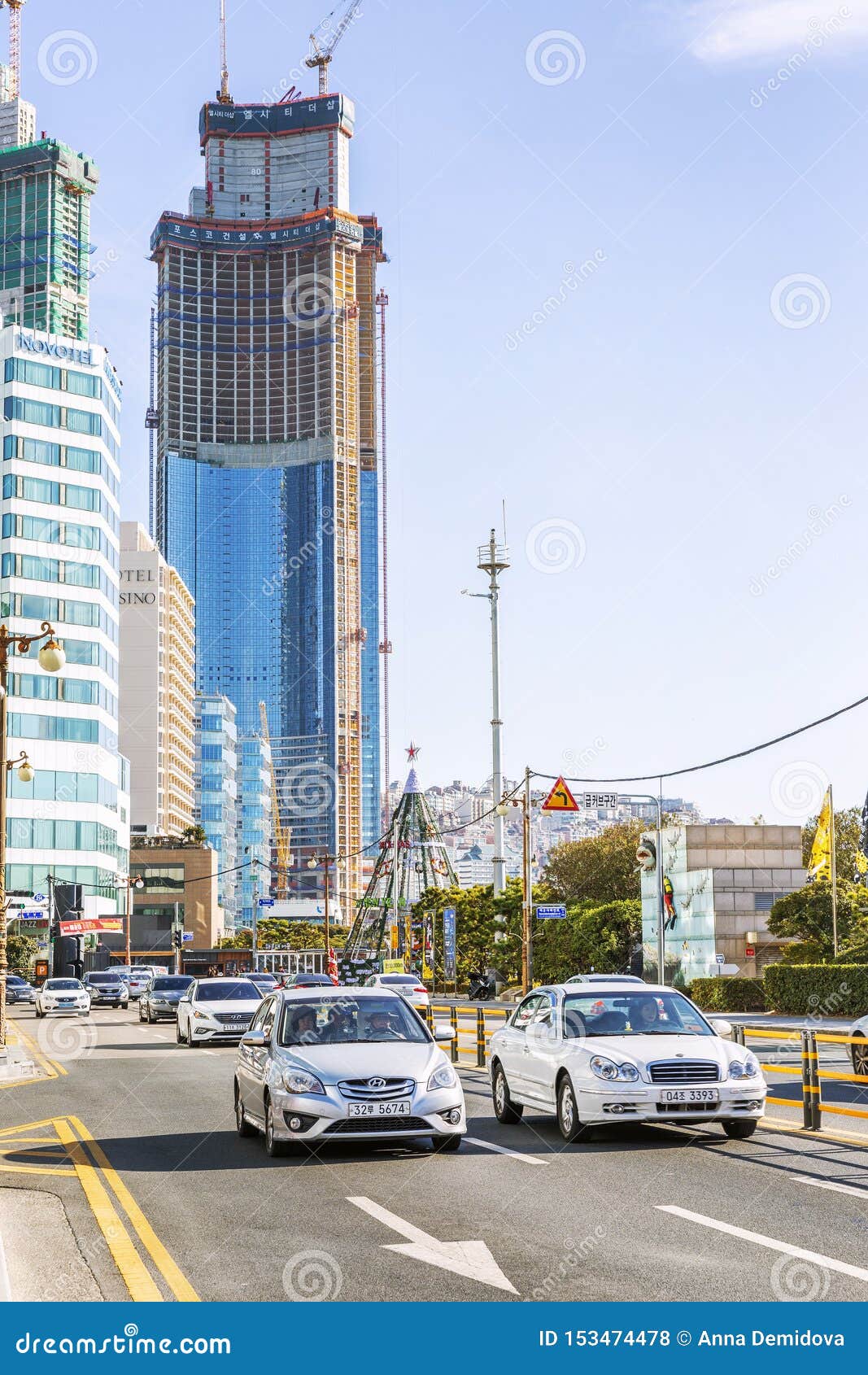 Busan, South Korea, 01/03/2018: Traffic on a City Street. Clear Sunny