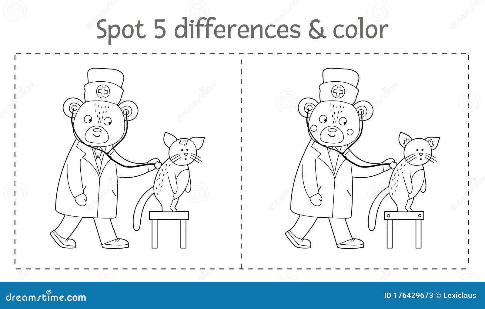 Busca Médica Diferenças Jogo E Página De Colorir Para Crianças. Atividade  Pré-escolar Medicamentosa Com O Médico Examinando Doente Ilustração do  Vetor - Ilustração de teste, feliz: 176429673