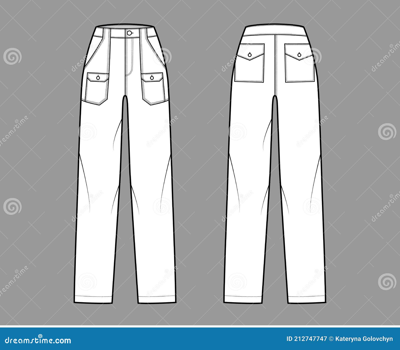 Bush Pants Denim Pants Technical Fashion Illustration with Normal Waist ...