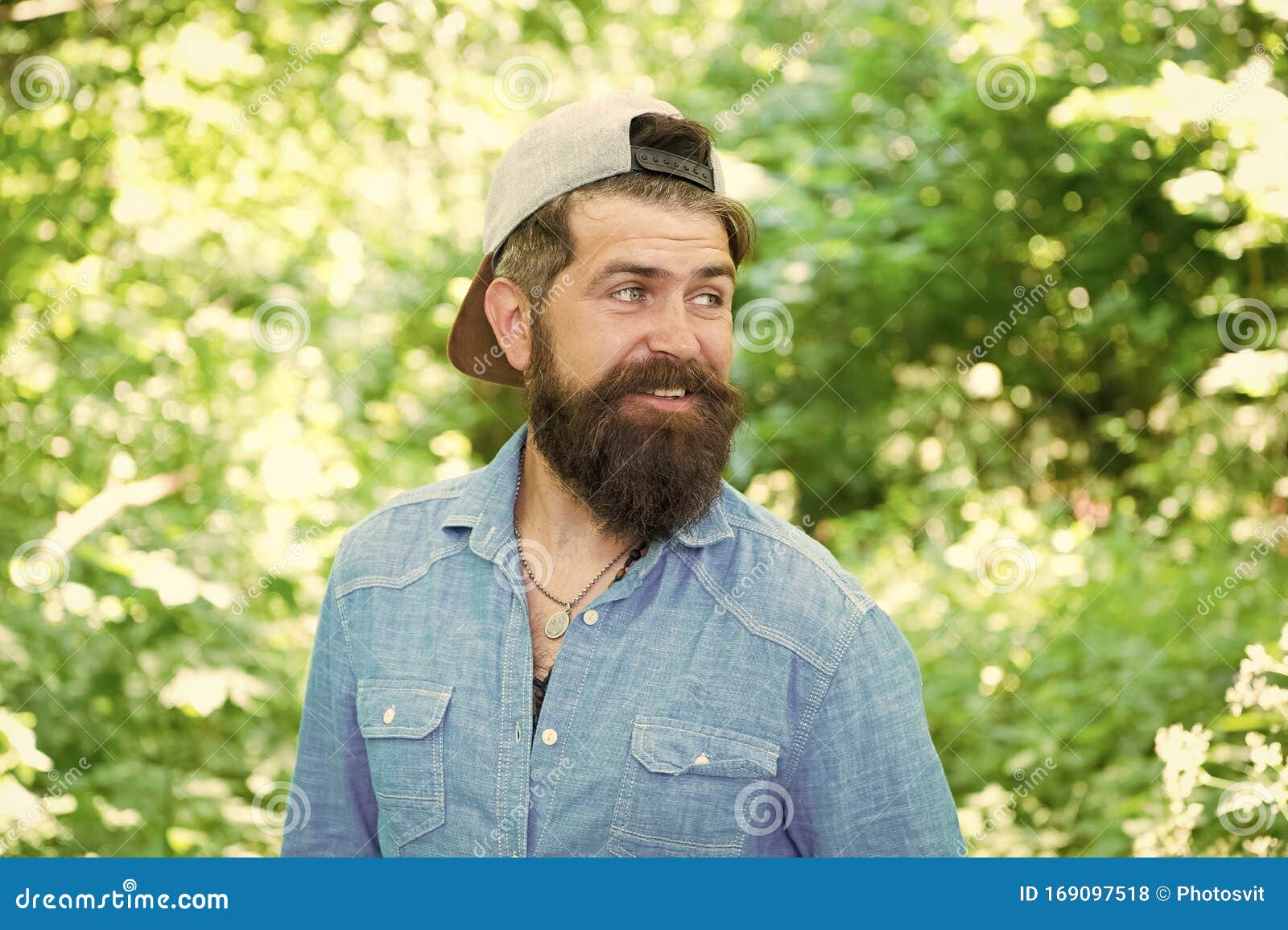 The Bushy Beard Is Great. Happy Caucasian Guy With Beard On Natural ...