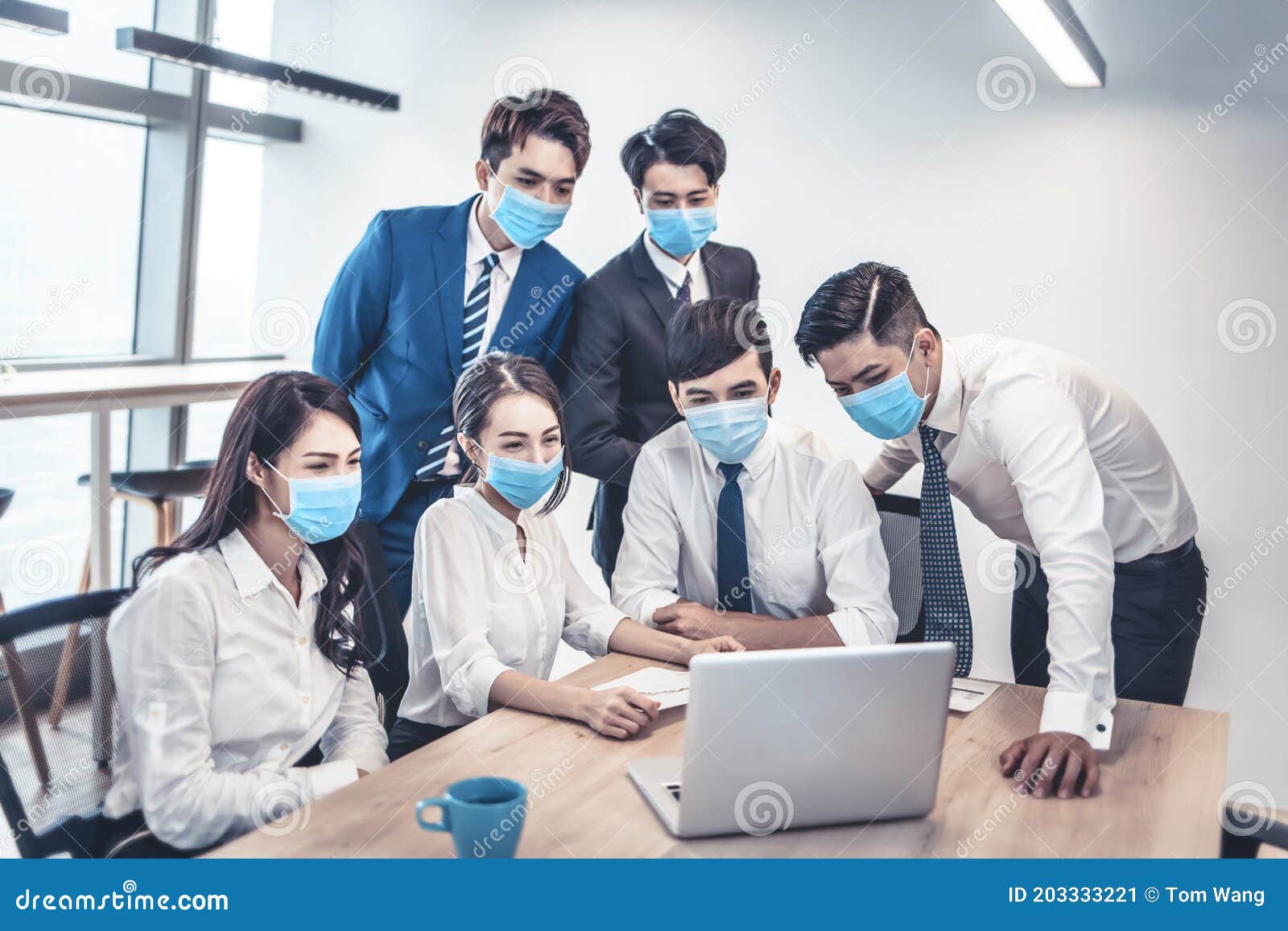 busines people wearing face mask and  business meeting in modern office while pandemic of virus
